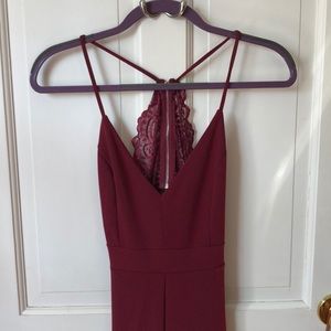 Backless Maroon Jumpsuit With Lace